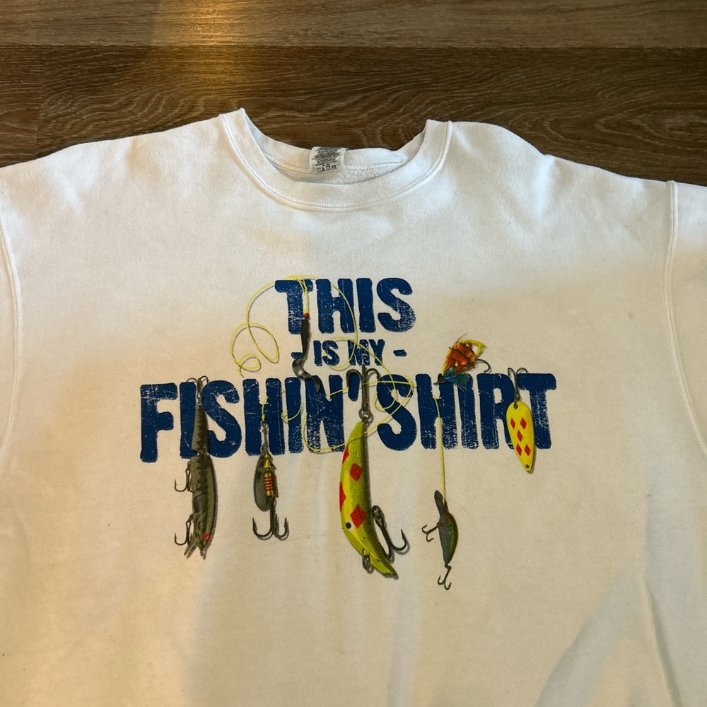 Gildan White Fishing Lure Graphic Sweatshirt